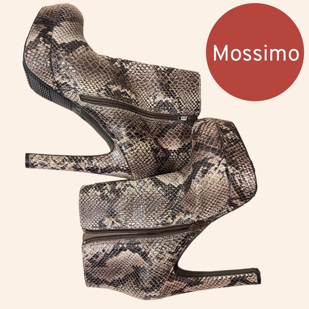 Mossimo Heeled Boot Size 9.5 Brown Snakeskin Print Platform Stiletto Women's New